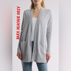 NWT Halogen Cashmere Blend Dark Heather Grey Open Front Cardigan
